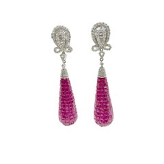 Invisible Set Ruby and Diamond Drop Earrings