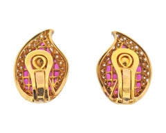 Invisible Set Ruby Diamond Gold Earrings