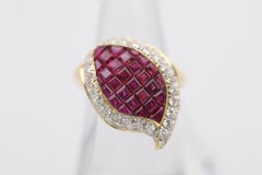 Invisible-Set Ruby Diamond Gold Flame Ring