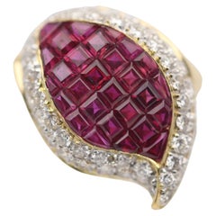 Invisible-Set Ruby Diamond Gold Flame Ring