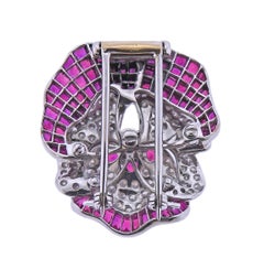 Invisible Set Ruby Diamond Gold Pansy Brooch Pin