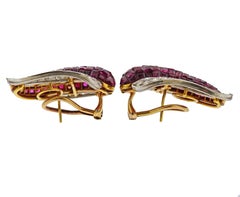 Invisible Set Ruby Diamond Gold Platinum Earrings