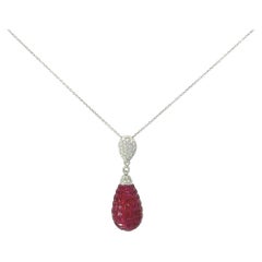 Collar Colgante Gota Rubí Diamante Platino Engaste Invisible