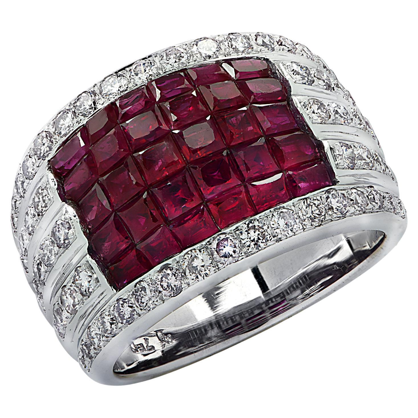 Invisible Set Ruby and Diamond Ring at 1stDibs | invisible ruby ring
