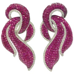 Vintage Invisible Set Ruby and Diamond Swirl Earrings