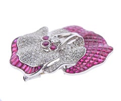 Invisible Set Ruby Diamond White Gold Orchid Flower Brooch