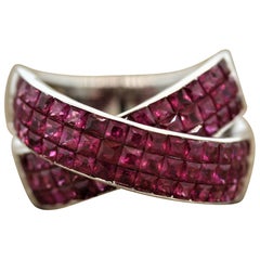 Invisible Set Ruby Gold Crossover Ring