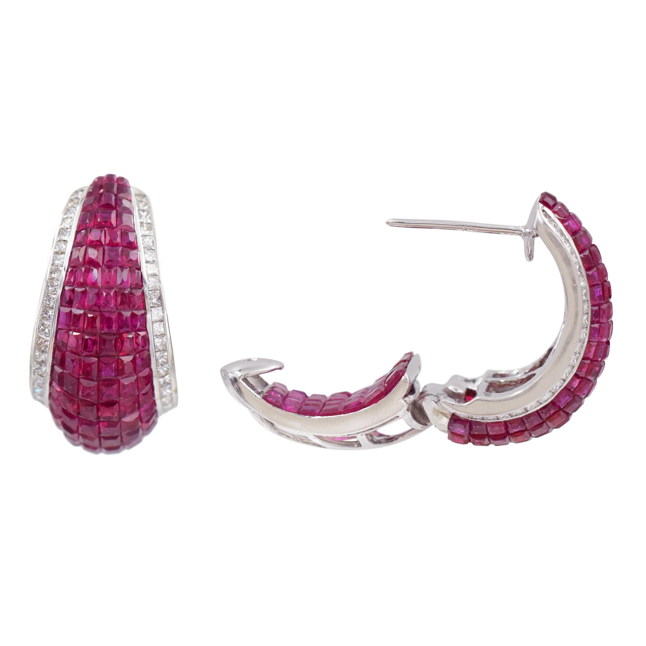 Artist Invisible Set Ruby inside-out Hoop Earrings For Sale