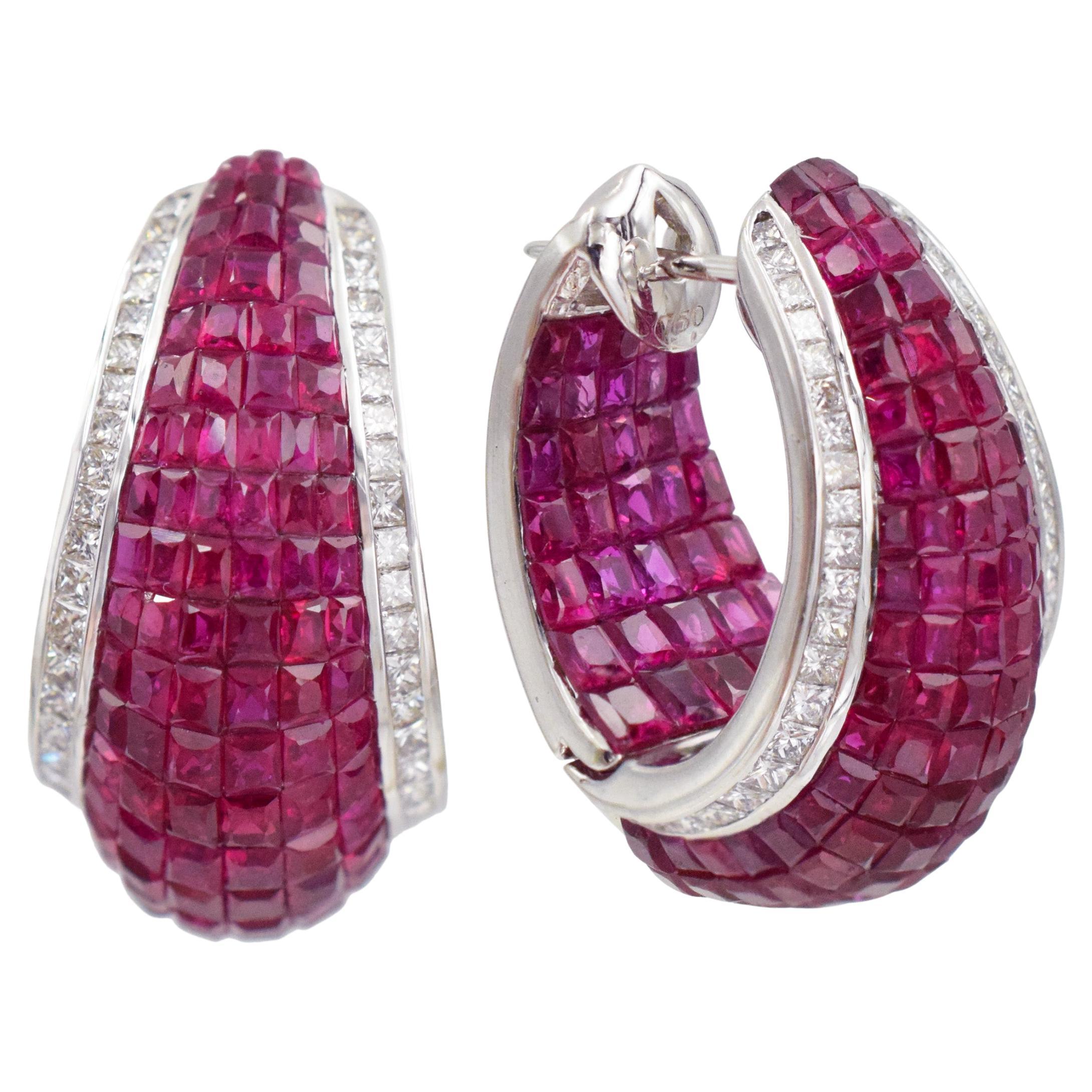 Invisible Set Ruby inside-out Hoop Earrings For Sale