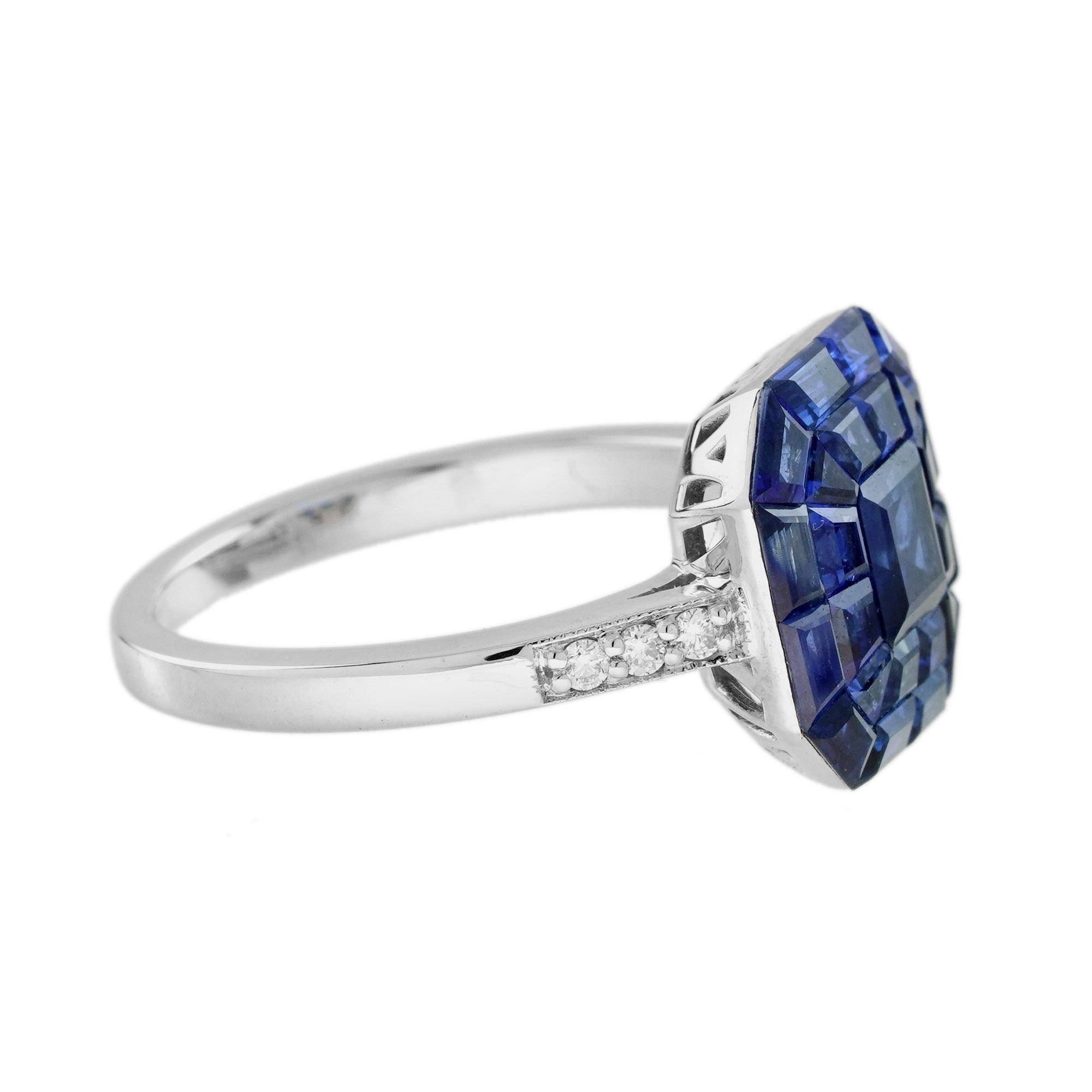Bague en or blanc 18 carats sertie de saphirs et de diamants de style Art déco en vente 1