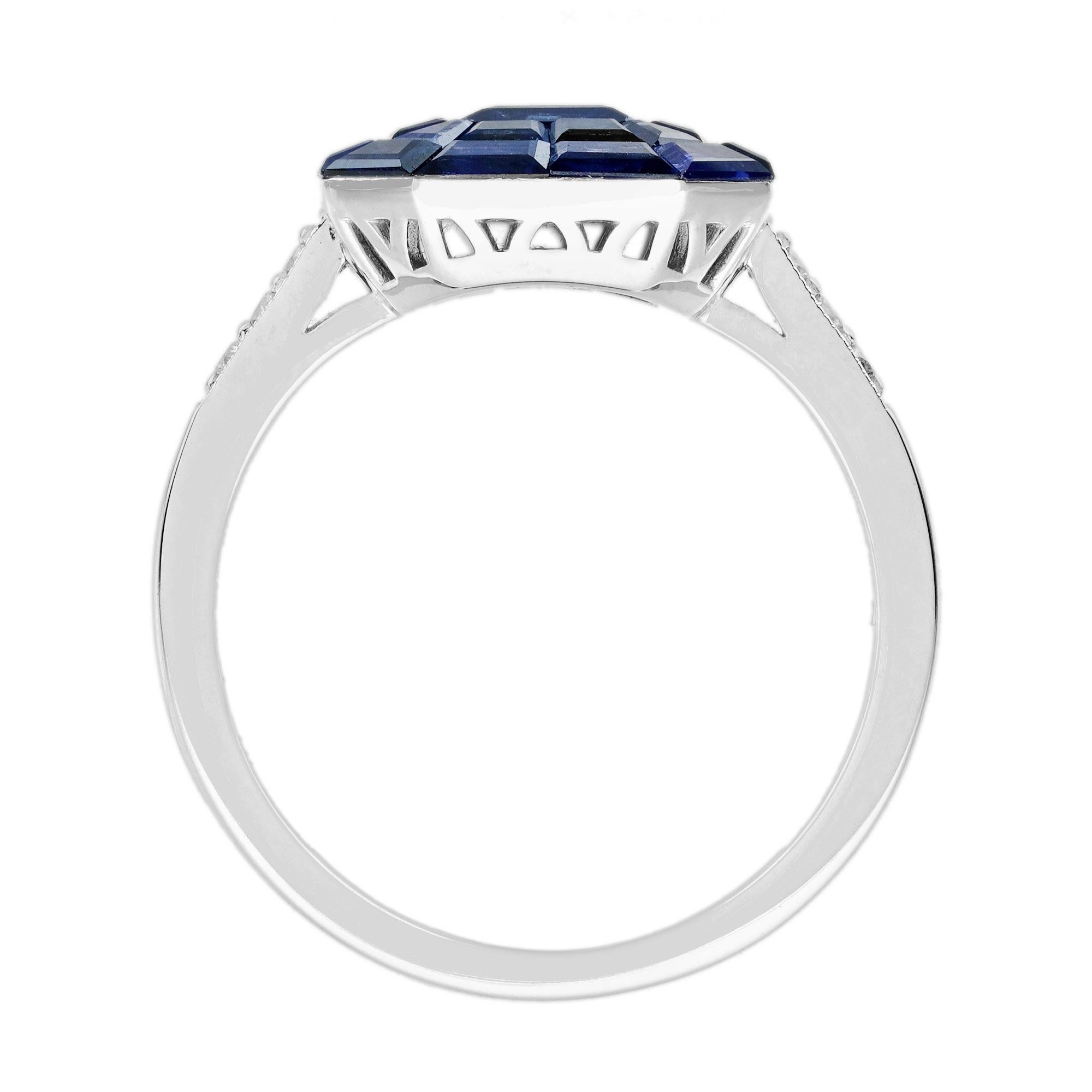 Bague en or blanc 18 carats sertie de saphirs et de diamants de style Art déco en vente 3