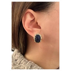 Invisible Set Sapphire and Diamond Button Earrings in 18k Yellow Gold