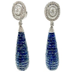 Invisible Set Sapphire and Diamond Drop Earrings