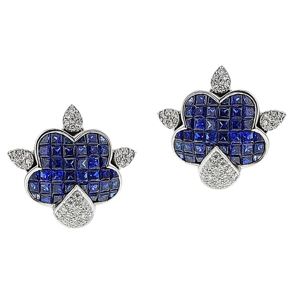 Invisible Set Sapphire and Diamond Earrings, 18k For Sale