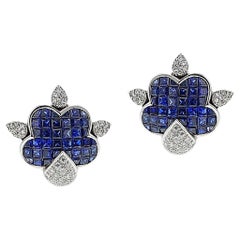 Invisible Set Sapphire and Diamond Earrings, 18k