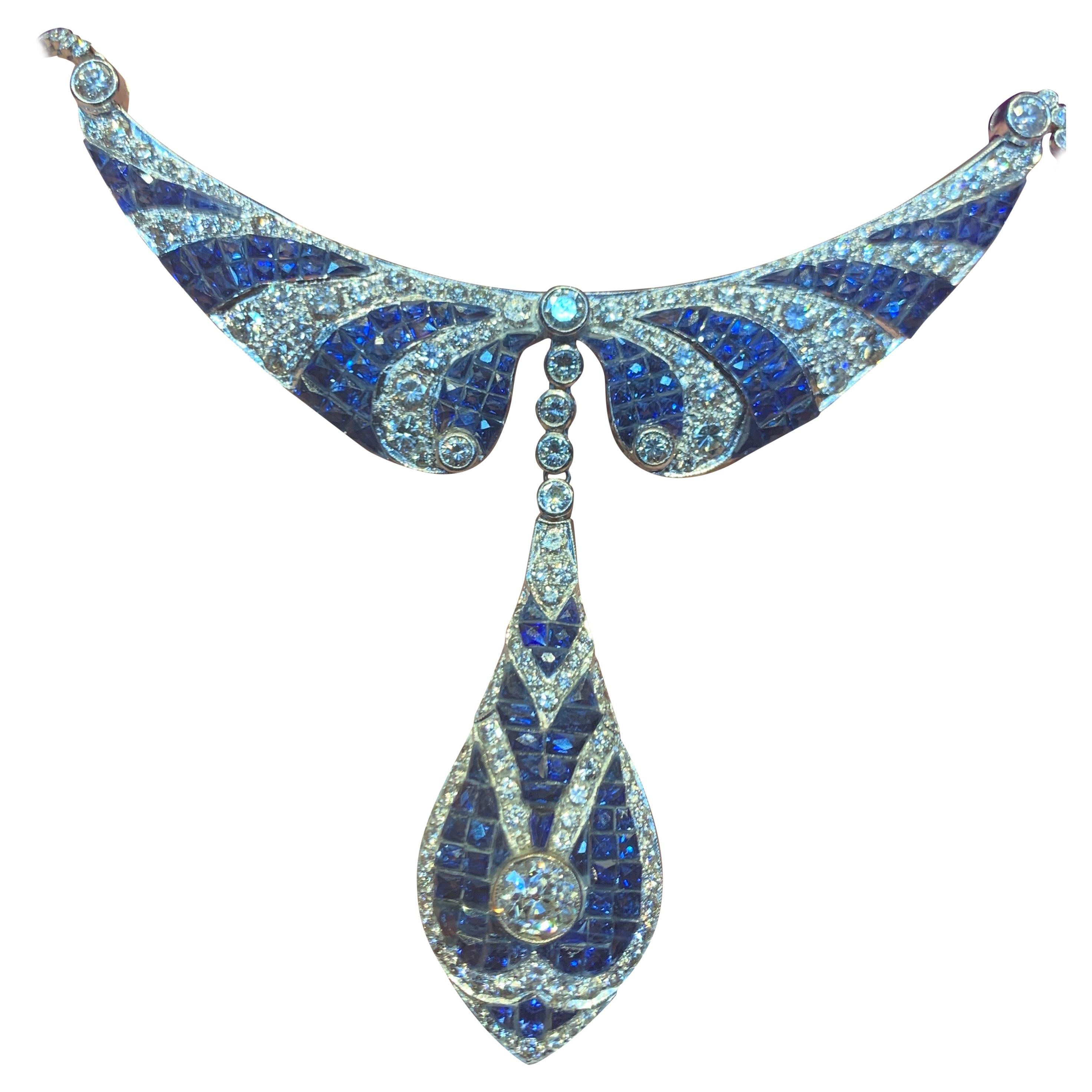 Unsichtbar gefasste Saphir- & Diamant-Halskette 

Abmessungen: 14