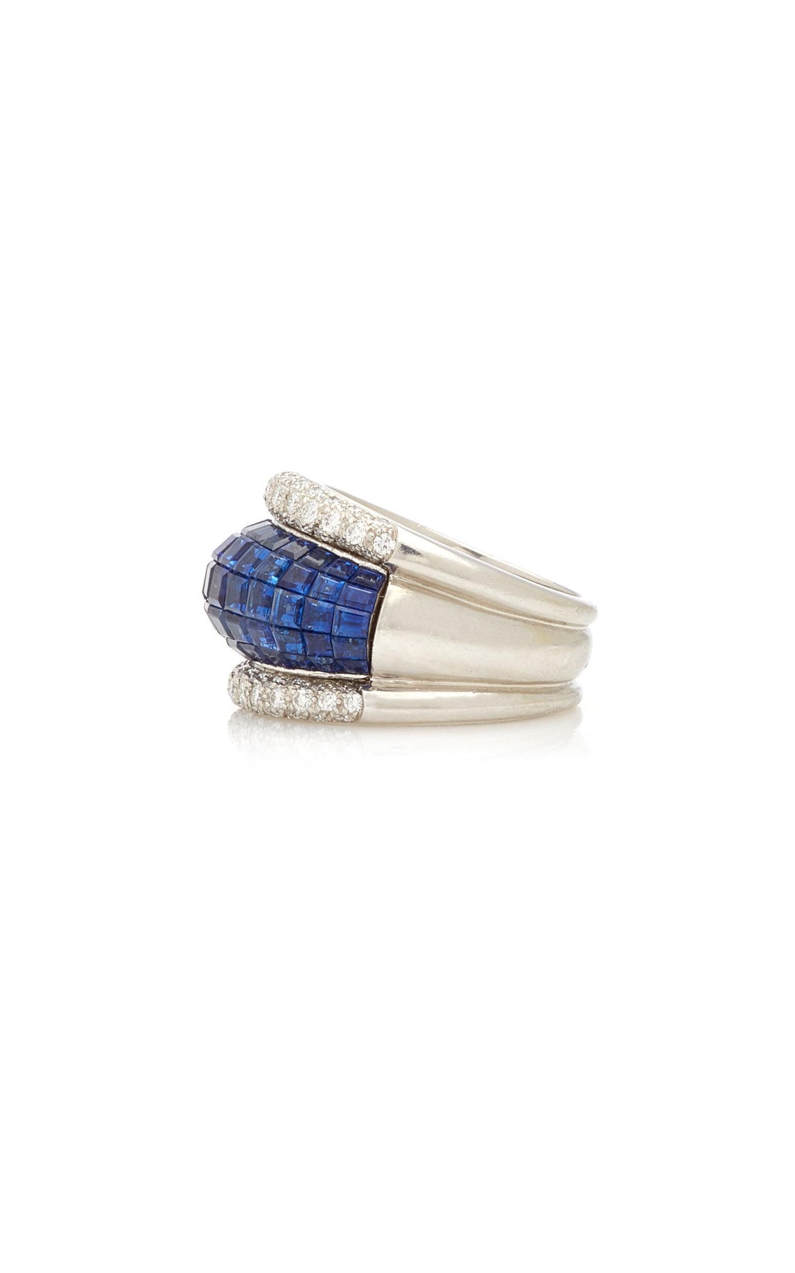 Women's or Men's Invisible Set Sapphire and Diamond Ring