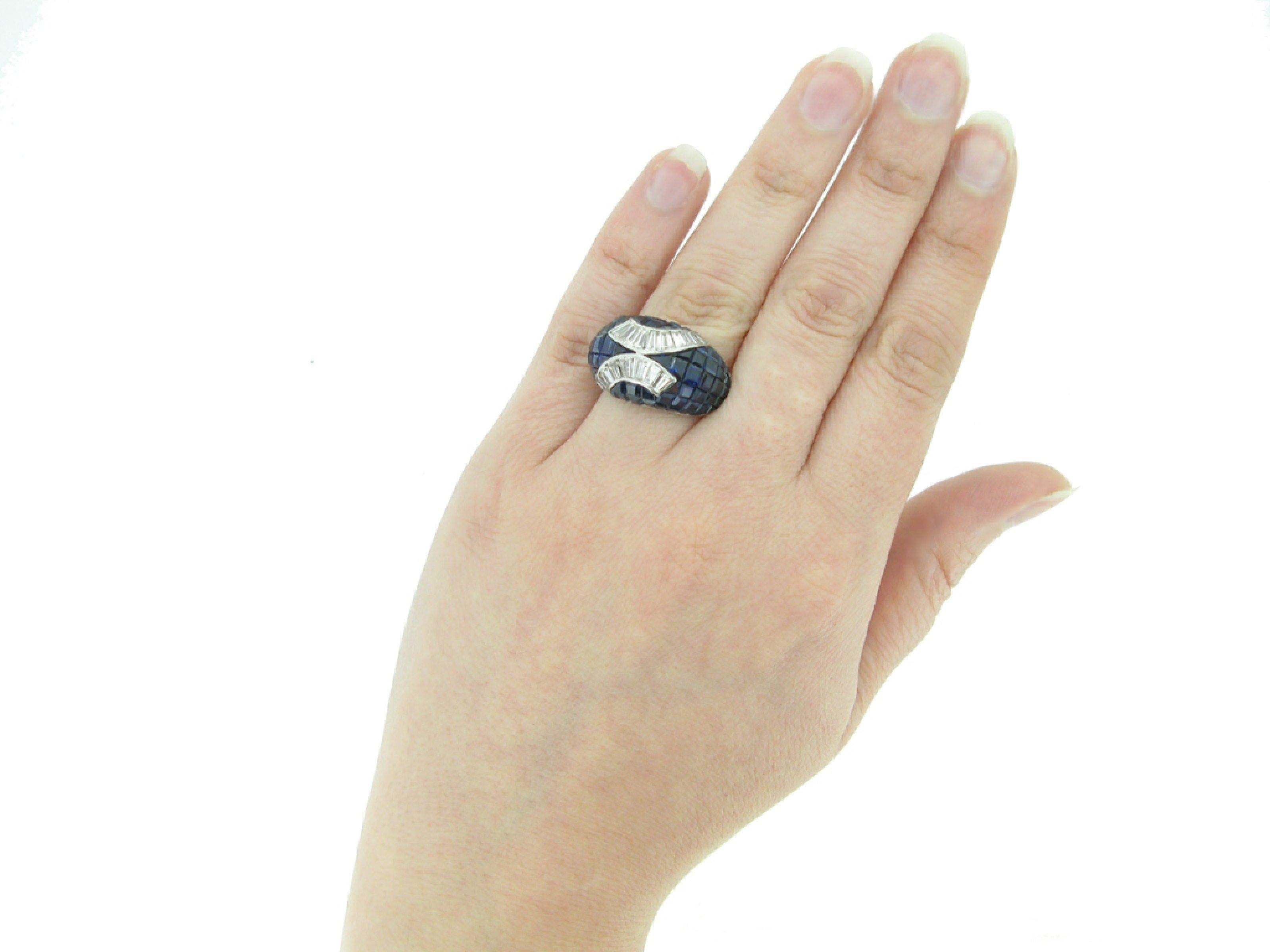 Bague à saphir et diamant à sertissage invisible, française, vers 1940 Pour femmes en vente