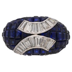 Invisible set sapphire and diamond ring, French, circa 1940