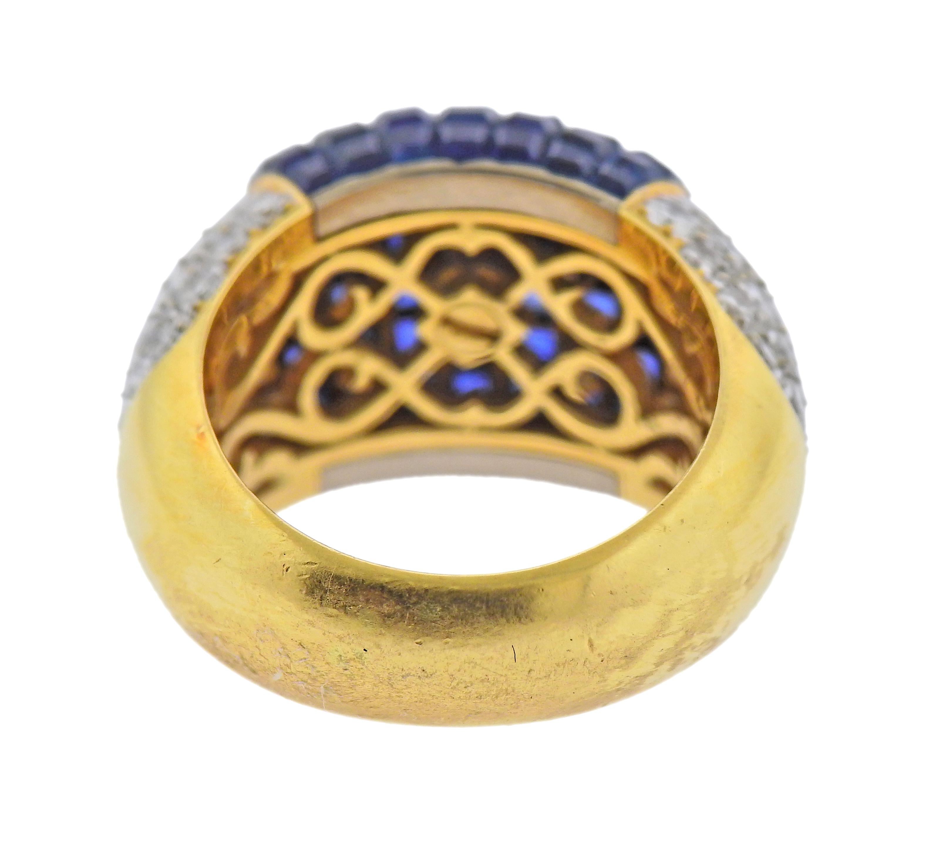 Round Cut Invisible Set Sapphire Diamond Gold Ring For Sale