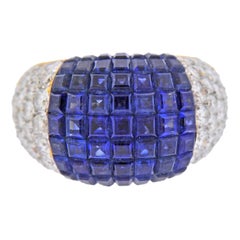 Vintage Invisible Set Sapphire Diamond Gold Ring