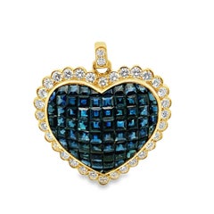 Invisible Set Sapphire & Diamond Heart Shape Pendant