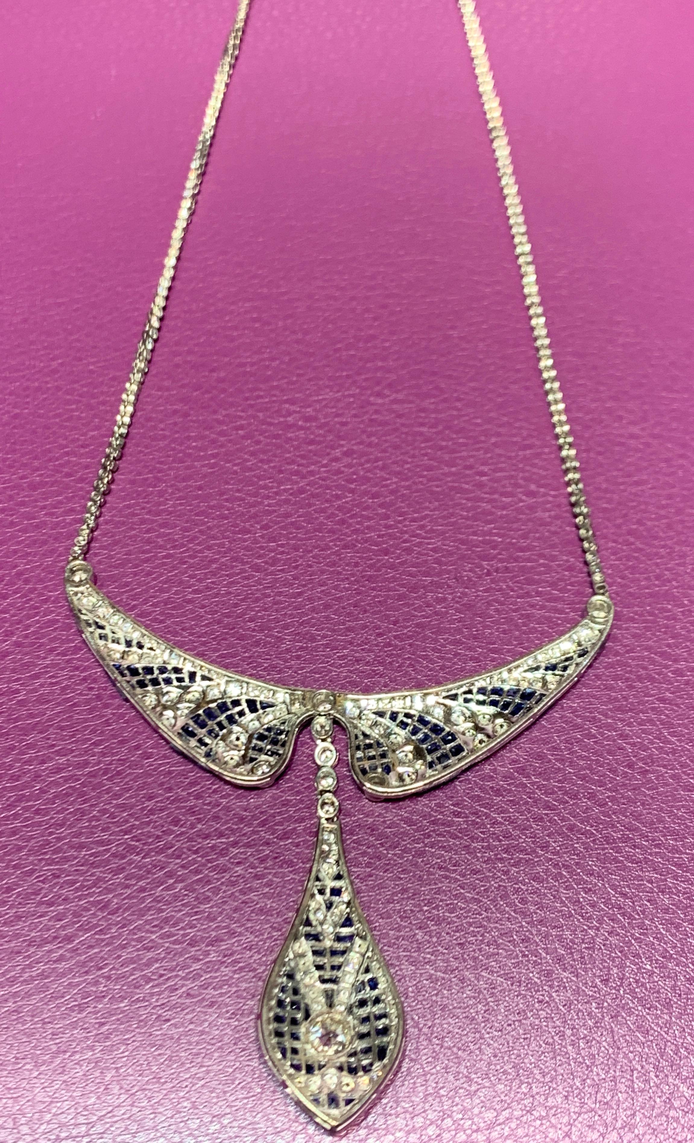 Unsichtbar gefasste Saphir- und Diamant-Halskette im Angebot 2