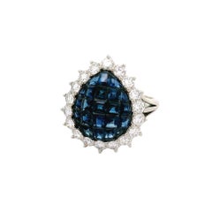 Invisible-Set Sapphire Diamond Platinum Halo Ring