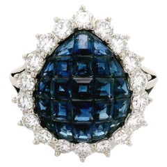 Invisible-Set Sapphire Diamond Platinum Halo Ring