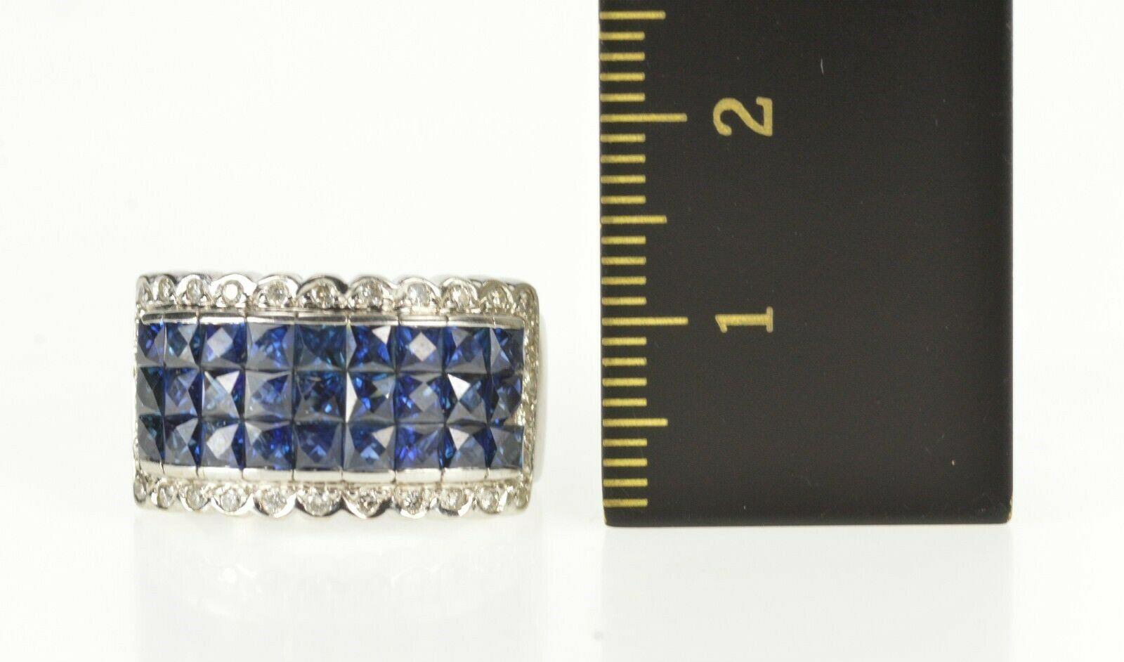 Modern Invisible Set Sapphire Diamond White Gold Band Ring For Sale