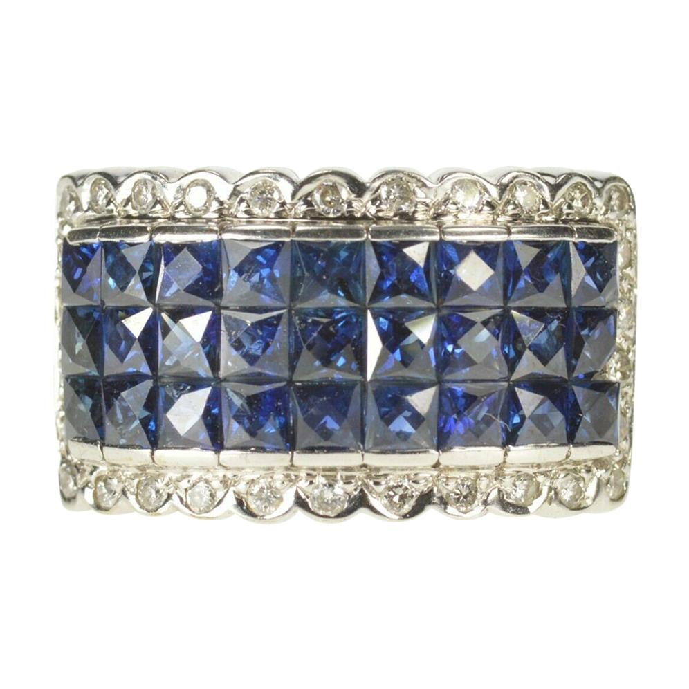 Invisible Set Sapphire Diamond White Gold Band Ring For Sale