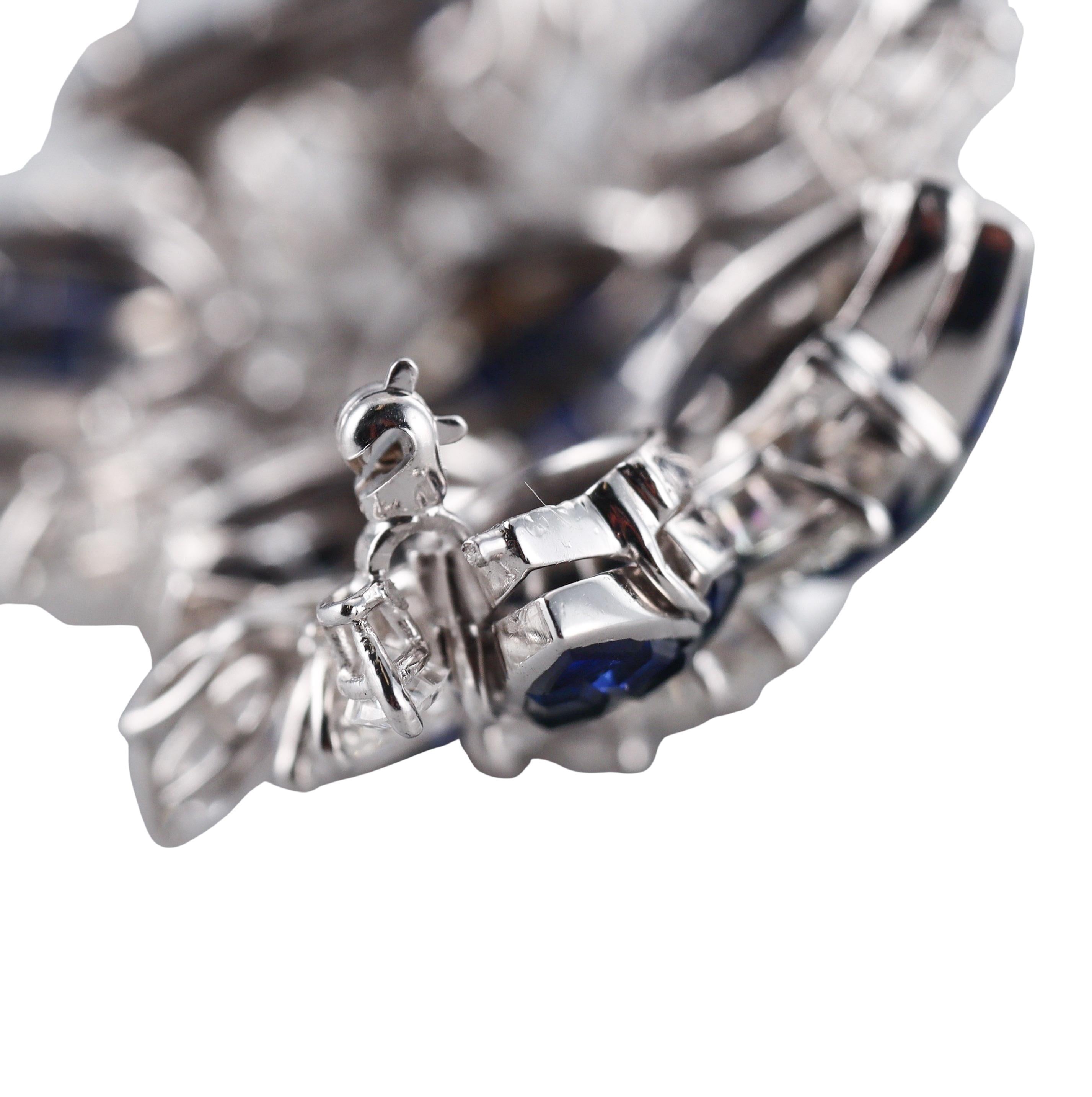Invisible Set Sapphire Diamond White Gold Brooch For Sale 1