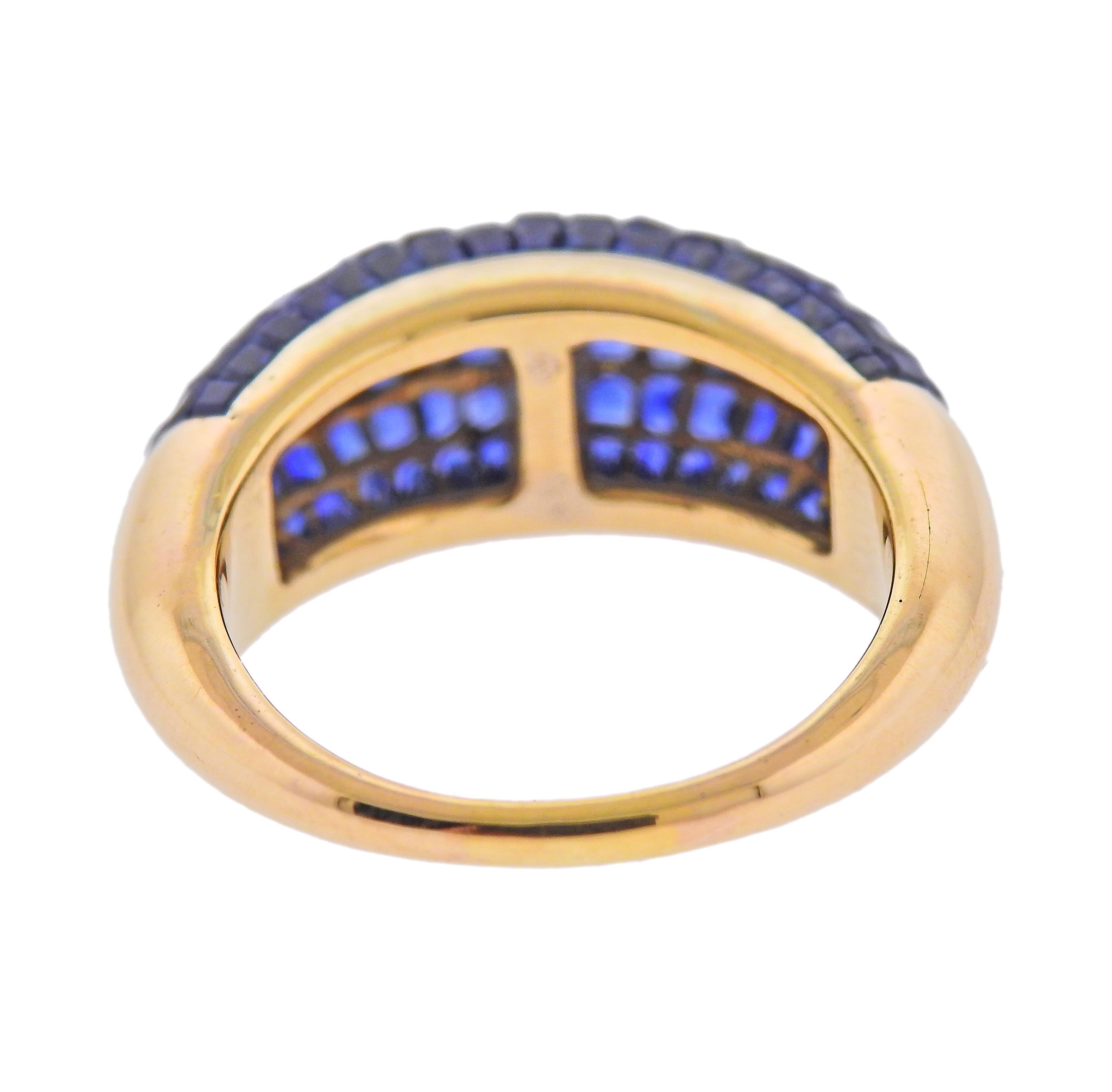 Square Cut Invisible Set Sapphire Gold Ring For Sale