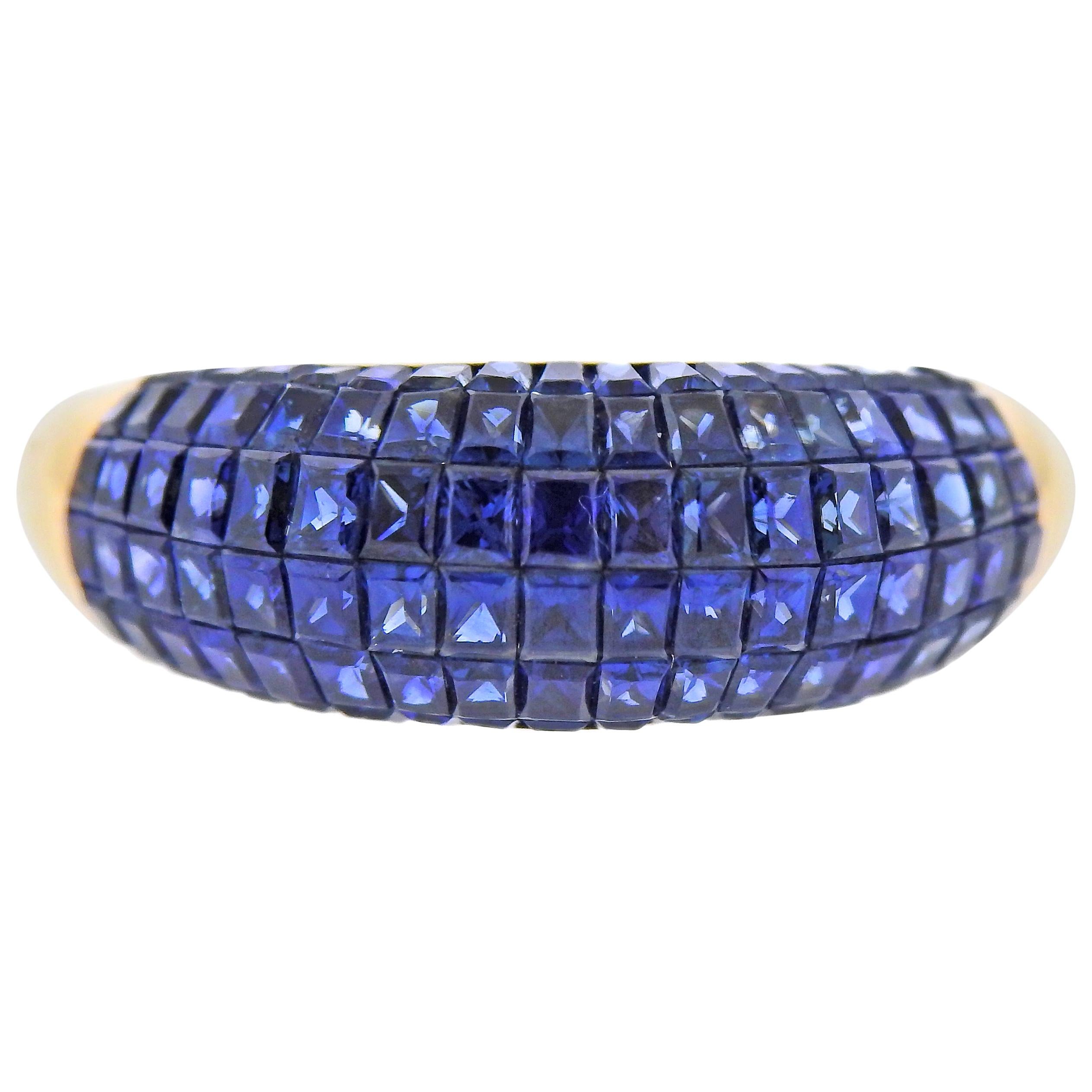 Invisible Set Sapphire Gold Ring For Sale