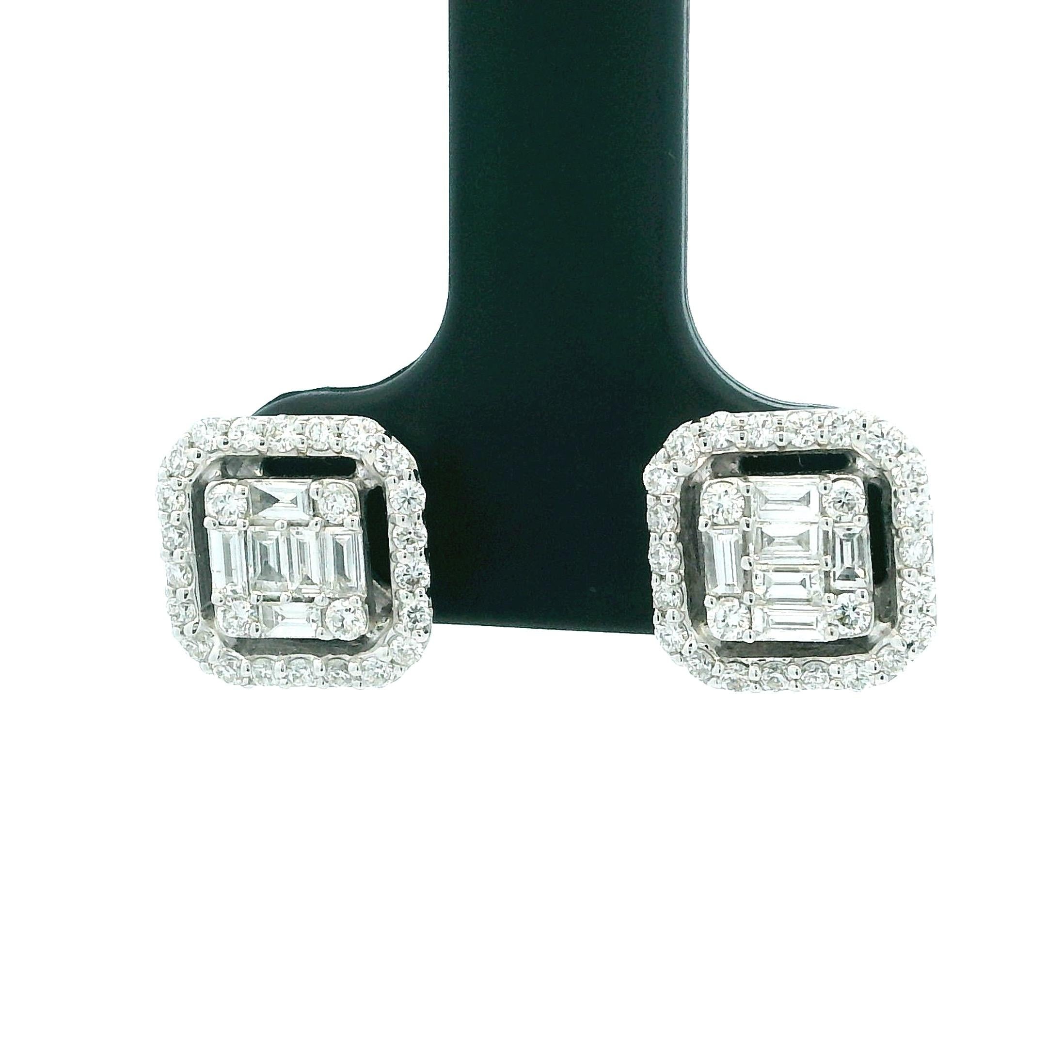 Boucles d'oreilles en or blanc 18 carats, diamant carré serti invisible, 2,00 carats en vente 9