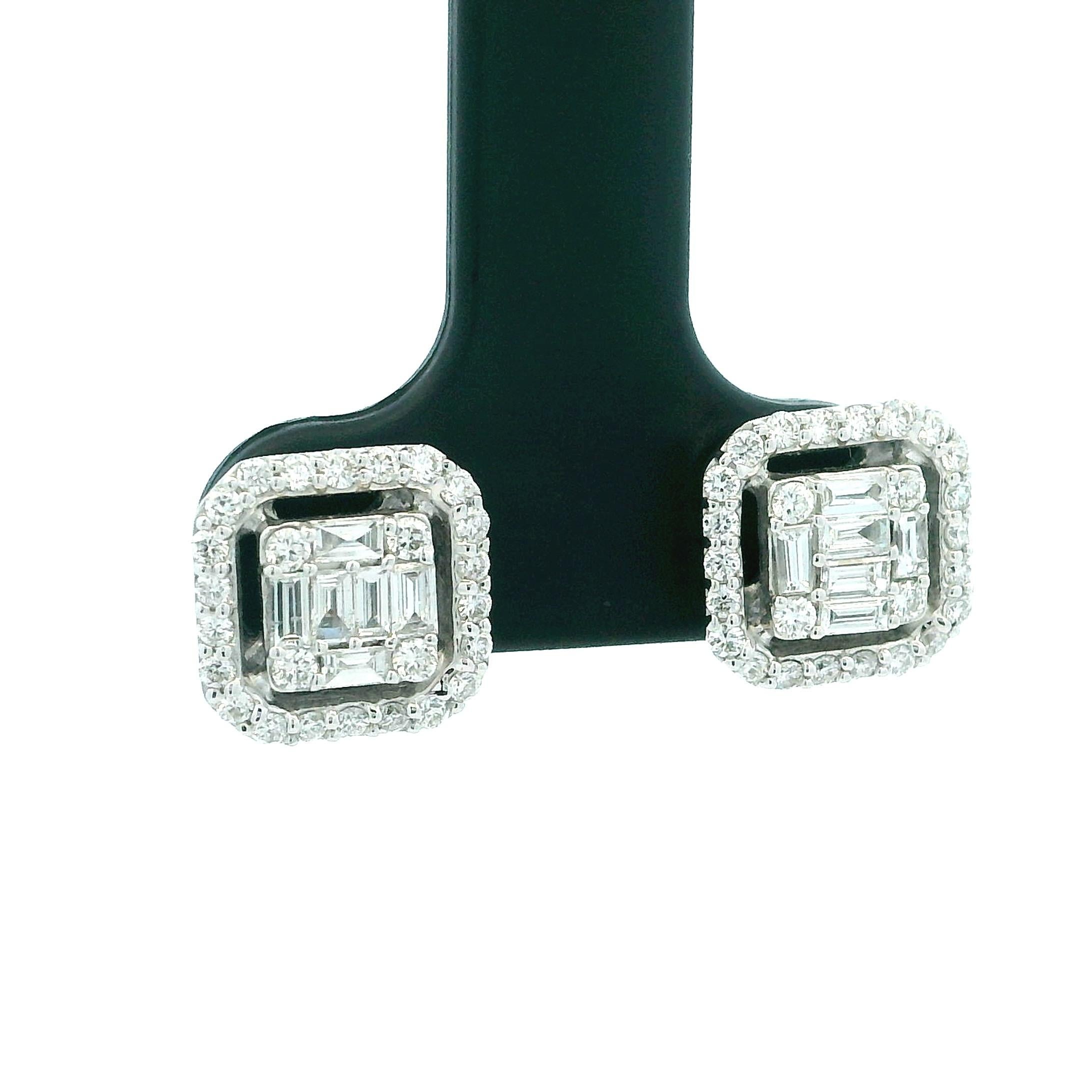 Contemporain Boucles d'oreilles en or blanc 18 carats, diamant carré serti invisible, 2,00 carats en vente