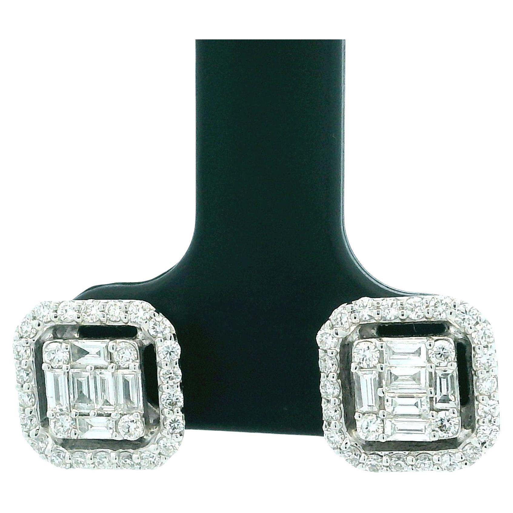 Orecchini con diamanti quadrati incastonati invisibili in oro bianco 18 carati, 2,00 carati