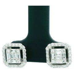 Orecchini con diamanti quadrati incastonati invisibili in oro bianco 18 carati, 2,00 carati