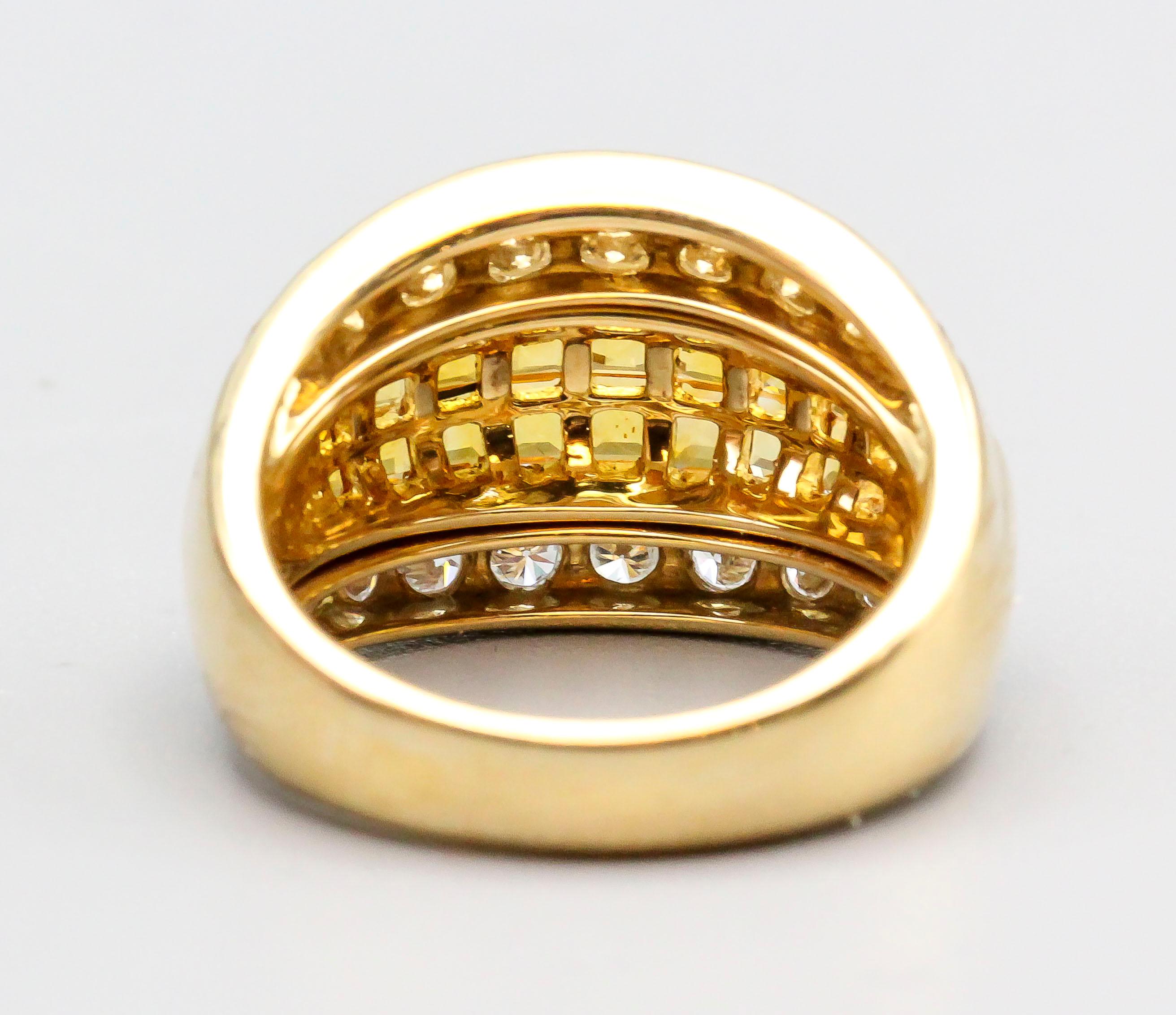 Round Cut Invisible Set Yellow Sapphire Diamond 18 Karat Gold Ring Set