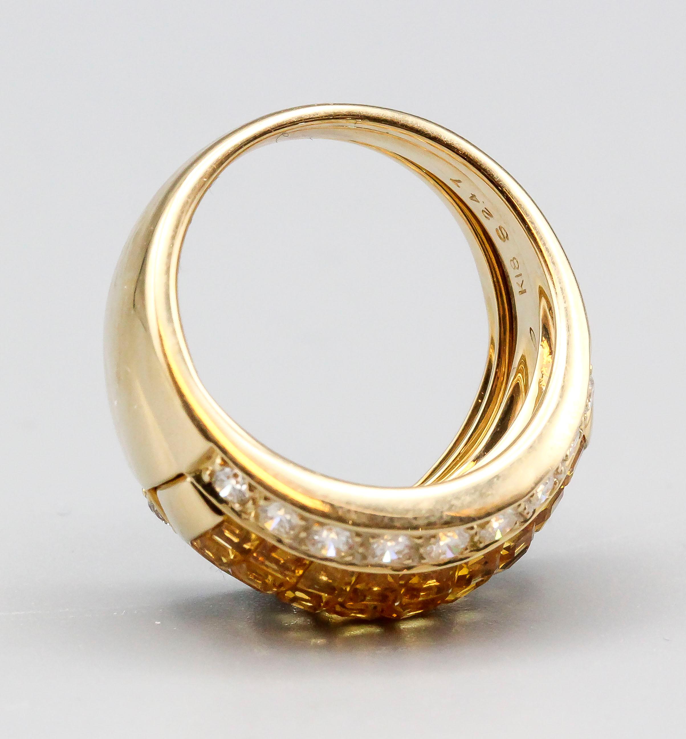 Women's Invisible Set Yellow Sapphire Diamond 18 Karat Gold Ring Set