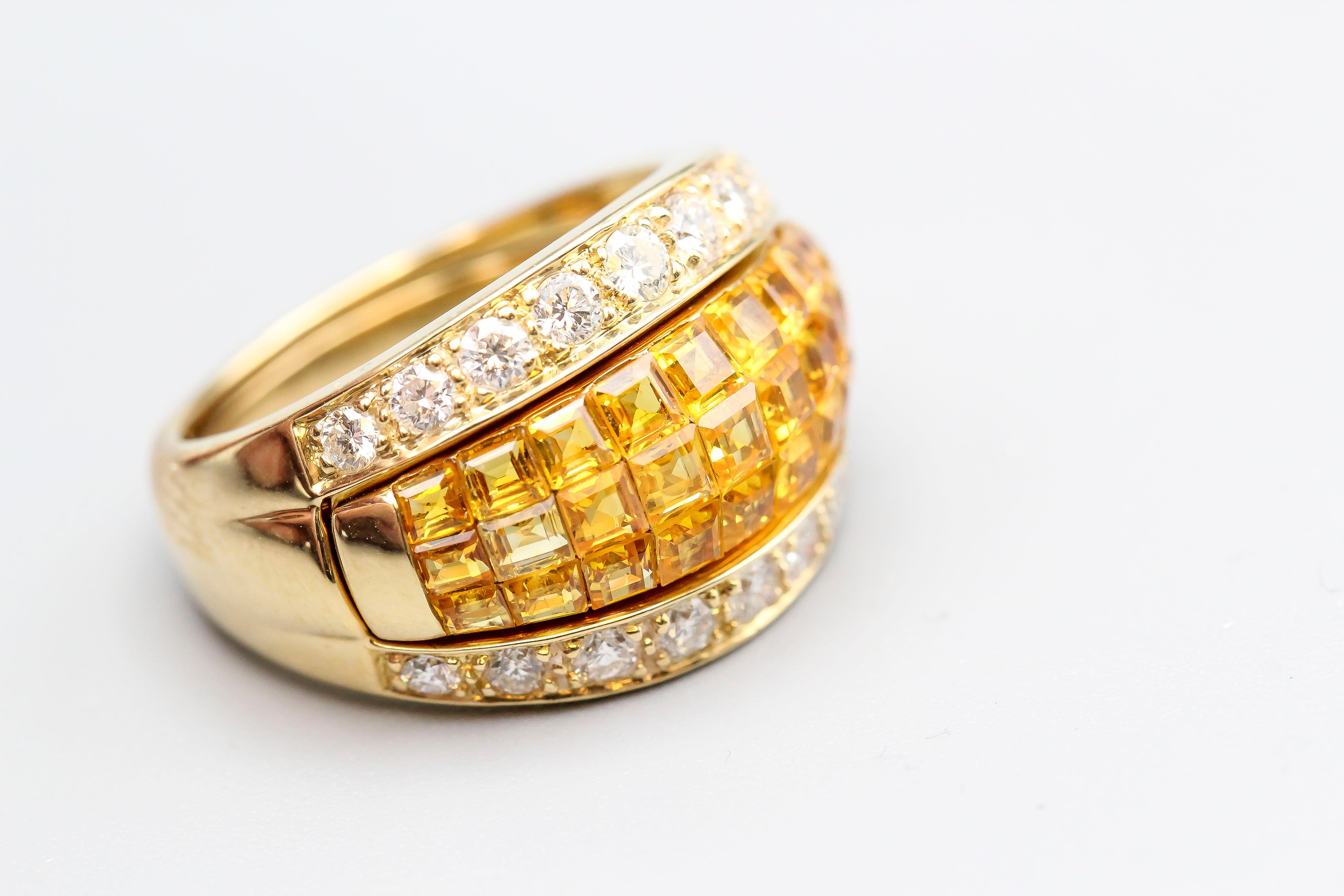 Invisible Set Yellow Sapphire Diamond 18 Karat Gold Ring Set 2