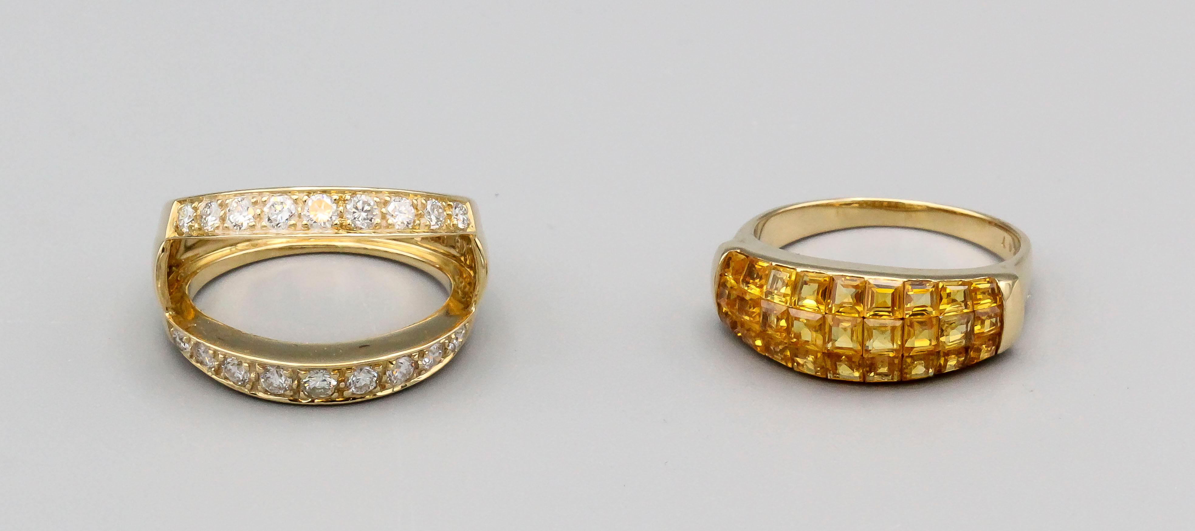 Invisible Set Yellow Sapphire Diamond 18 Karat Gold Ring Set 3