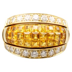 Invisible Set Yellow Sapphire Diamond 18 Karat Gold Ring Set