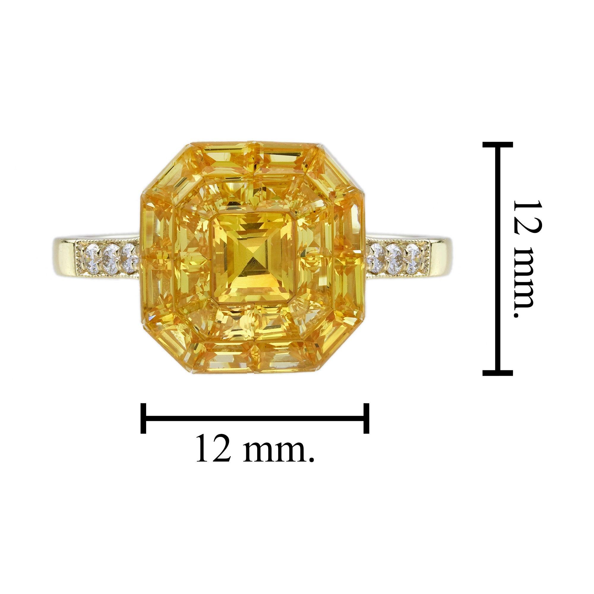 Bague en or jaune 14 carats sertie de saphirs jaunes et de diamants Art déco en vente 10