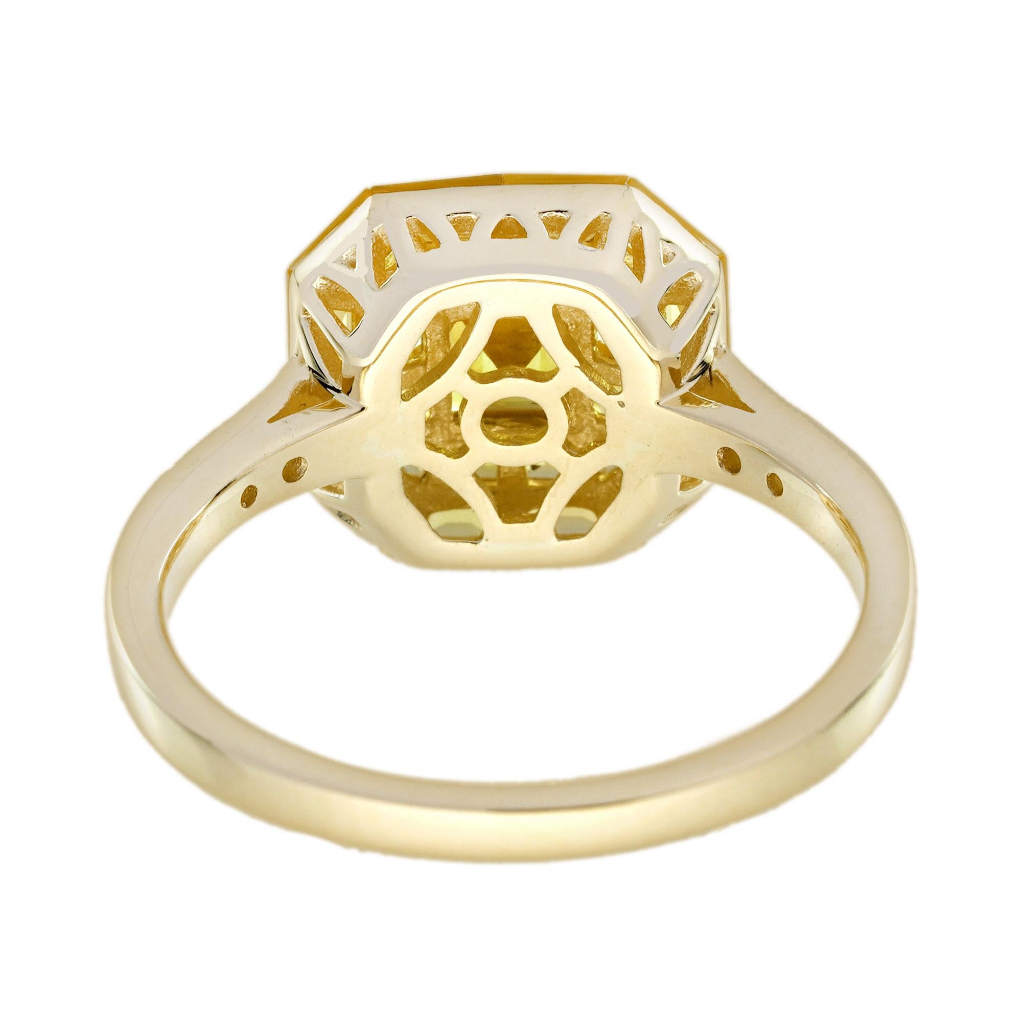 Bague en or jaune 14 carats sertie de saphirs jaunes et de diamants Art déco Neuf - En vente à Oakton, VA