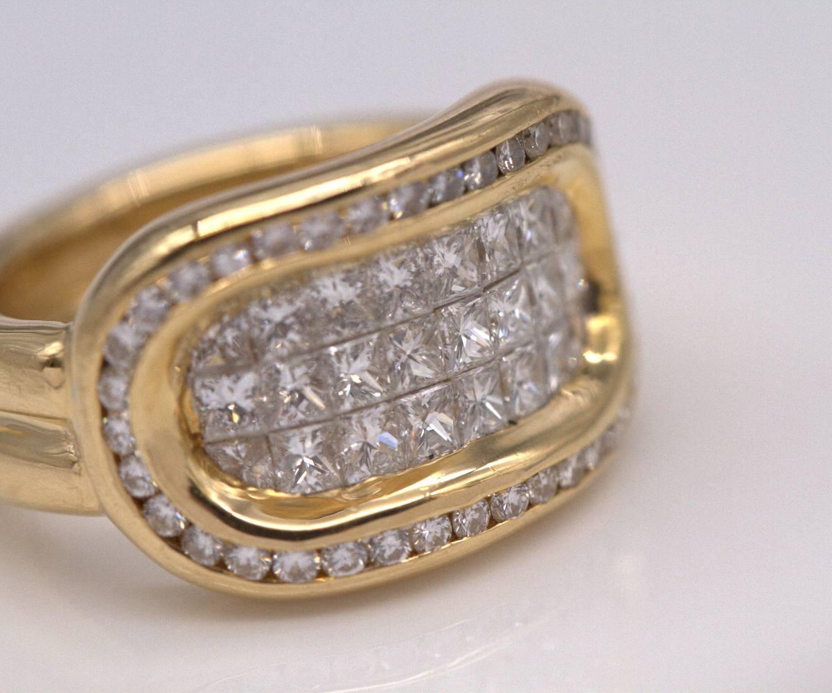 Princess Cut Invisible Setting Diamond Ring in 18K Yellow Gold, 3.60ct, Brand New For Sale