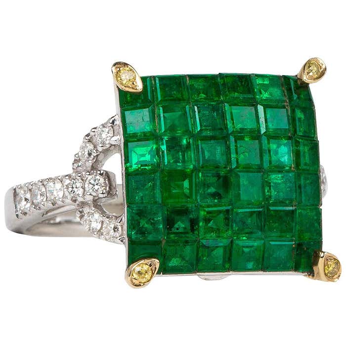Color Stone Invisible Setting Jewelry Invisible Setting Emerald Square Ring For Sale at 1stDibs | invisible ...