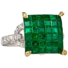 Invisible Setting Emerald Square Ring