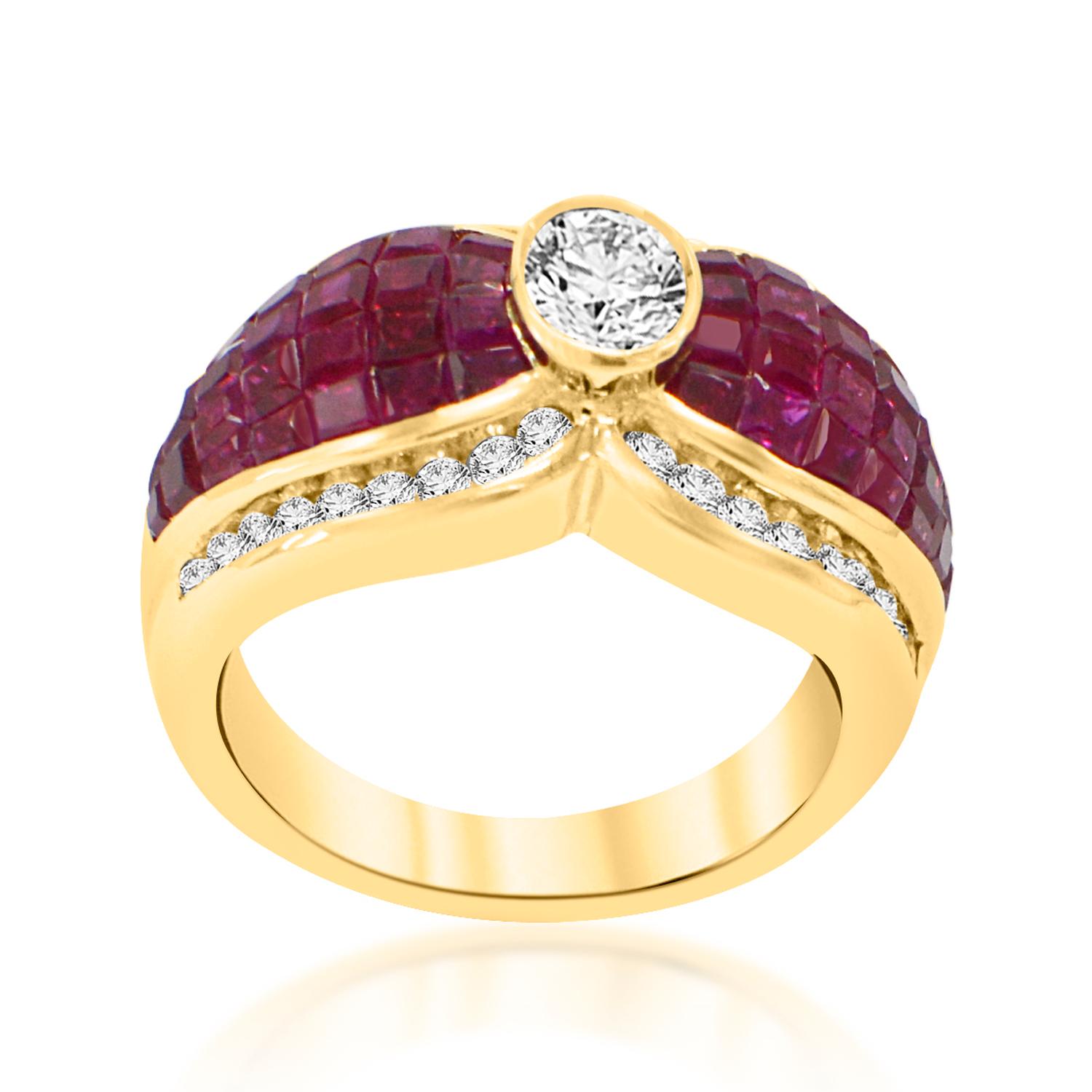 Invisible Setting Ruby and Diamond Ring 18 Karat Gold In New Condition For Sale In Brooklyn, NY