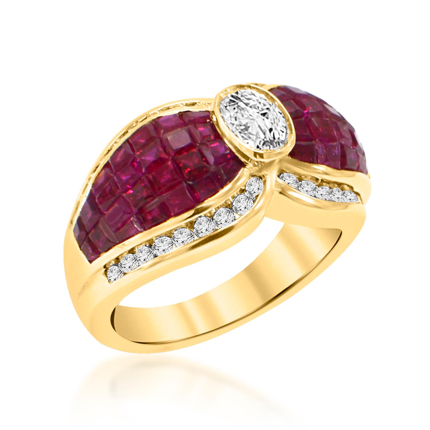 Invisible Setting Ruby and Diamond Ring 18 Karat Gold For Sale 1